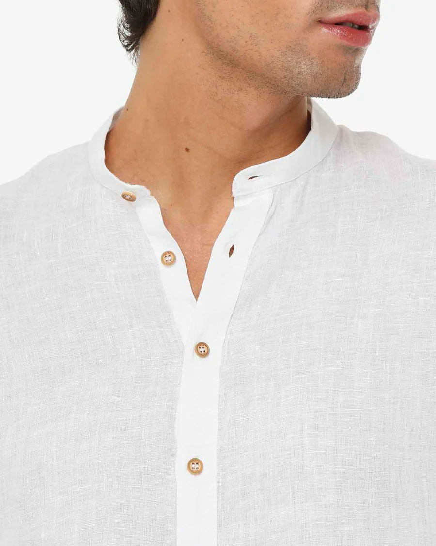 Camicia in lino - Collo serafino - immagine 2