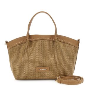 Borsa a mano con pannello frontale effetto rafia